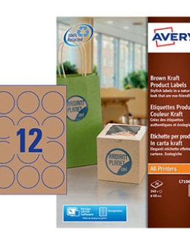 Etiquetas Redondas 60mm Kraft Avery 20 Folhas Castanho 240un