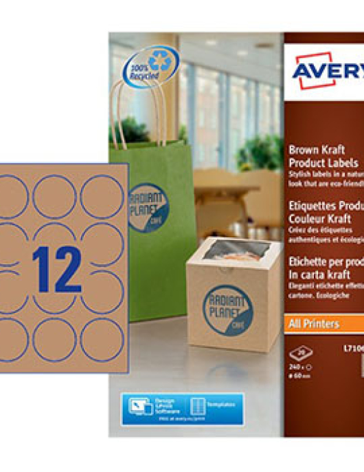 Etiquetas Redondas 60mm Kraft Avery 20 Folhas Castanho 240un