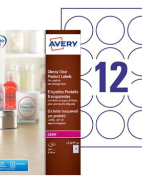 Etiquetas Redondas 60mm Glossy Avery 10Fls Transp. 120un