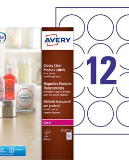 Etiquetas Redondas 60mm Glossy Avery 10Fls Transp. 120un