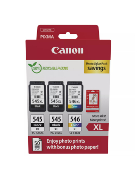 Pack Tinteiros Canon 545XLx2/546XL Preto/Cor+Papel 8286B015