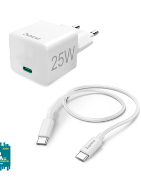 Carregador USB-C PD 25W Rápido Cabo 1,5m Branco