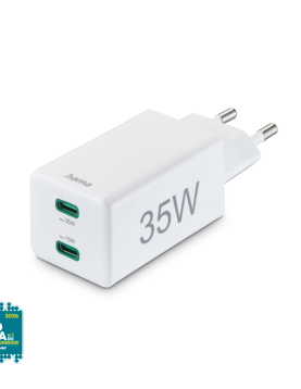 Carregador USB-C 2 Portas 35W Rápido Branco