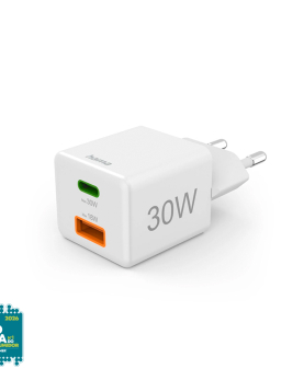Carregador USB-C + USB-A 30W Rápido Mini-charger Branco