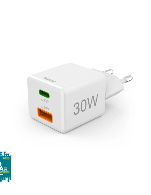 Carregador USB-C + USB-A 30W Rápido Mini-charger Branco