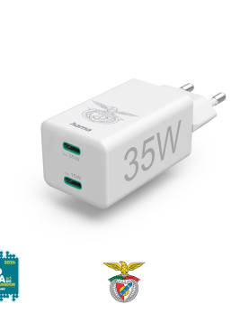Carregador USB-C 2 Portas PD/QC 35W Rápido Benfica Branco