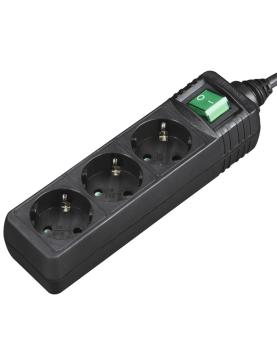 Bloco 3 Tomadas + Interruptor Cabo 3mts Preto