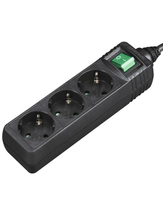 Bloco 3 Tomadas + Interruptor Cabo 3mts Preto